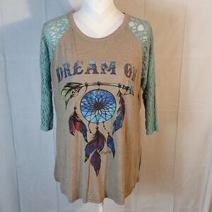 Daisy Rae "Dream On" Dream Catcher Lace Sleeve Tee